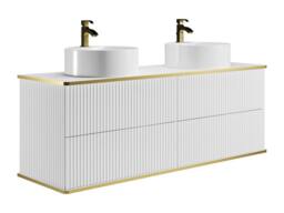 Vente-unique Fluted Wall-Hung Bathroom Unit With Gold Trim, Round Double Countertop in White - thumbnail 5