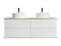 Vente-unique Fluted Wall-Hung Bathroom Unit With Gold Trim, Round Double Countertop in White - thumbnail 4