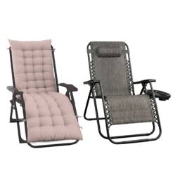Royalford Adjustable Zero Gravity Chair with Cushion Folding Sun Lounger in Dusty Pink