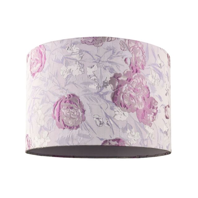 Happy Homewares Modern Lilac Floral Textured Jacquard Drum Lamp Shade with Pink Roses - Size: 12 inches - image 1