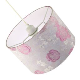 Happy Homewares Modern Lilac Floral Textured Jacquard Drum Lamp Shade with Pink Roses - Size: 12 inches - thumbnail 4