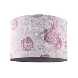Happy Homewares Modern Lilac Floral Textured Jacquard Drum Lamp Shade with Pink Roses - Size: 12 inches