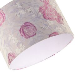 Happy Homewares Modern Lilac Floral Textured Jacquard Drum Lamp Shade with Pink Roses - Size: 12 inches - thumbnail 3