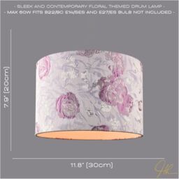 Happy Homewares Modern Lilac Floral Textured Jacquard Drum Lamp Shade with Pink Roses - Size: 12 inches - thumbnail 6