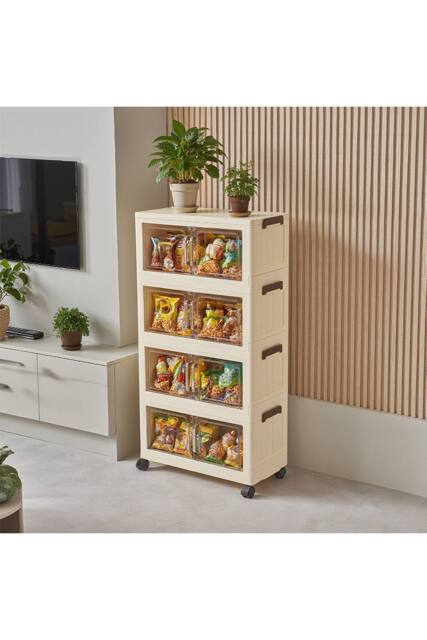 Living and Home 5/4 Tier Foldable Rolling Plastic Storage Cabinet with Magnetic Doors in Cream - Size: XL - image 1