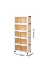 Living and Home 5/4 Tier Foldable Rolling Plastic Storage Cabinet with Magnetic Doors in Cream - Size: XL - thumbnail 4