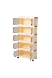 Living and Home 5/4 Tier Foldable Rolling Plastic Storage Cabinet with Magnetic Doors in Cream - Size: XL - thumbnail 2