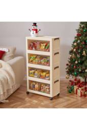 Living and Home 5/4 Tier Foldable Rolling Plastic Storage Cabinet with Magnetic Doors in Cream - Size: XL - thumbnail 3