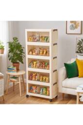 Living and Home 5/4 Tier Foldable Rolling Plastic Storage Cabinet with Magnetic Doors in Cream - Size: XL - thumbnail 5