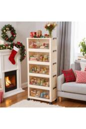 Living and Home 5/4 Tier Foldable Rolling Plastic Storage Cabinet with Magnetic Doors in Cream - Size: XL - thumbnail 8