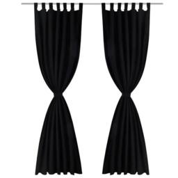 Berkfield Home Give 2 pcs Black Micro-Satin Curtains with Loops 140 x 175 cm - thumbnail 3