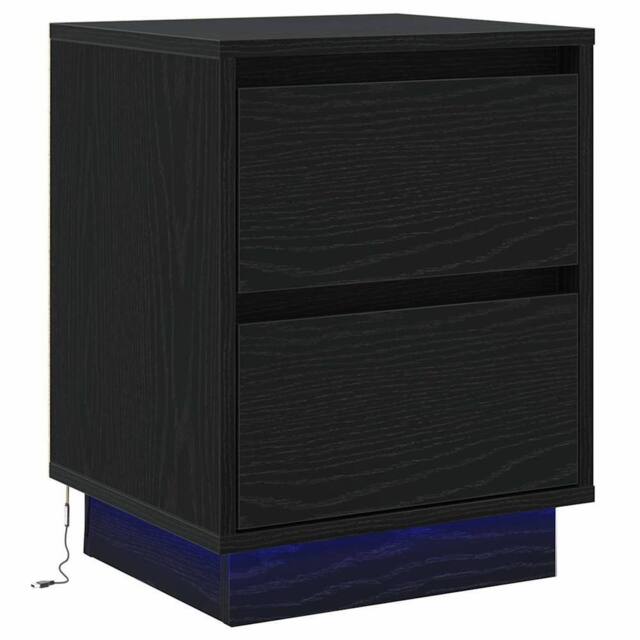 Berkfield Home Bedside Cabinet with LED Lights Black 39x34.5x50 cm - image 1