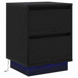 Berkfield Home Bedside Cabinet with LED Lights Black 39x34.5x50 cm - thumbnail 1
