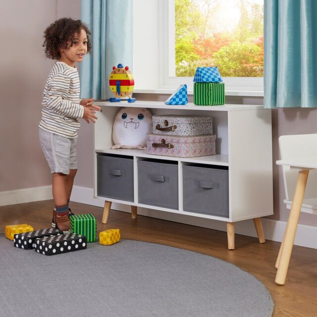Liberty House Toys Storage Shelf & Fabric Storage Bins in White - image 1