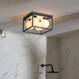 Netlighting 'MATERA' Dimmable 4 Light Glass Semi Flush Bathroom Ceiling Lamp in Black - thumbnail 2