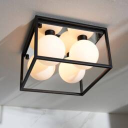 Netlighting 'MATERA' Dimmable 4 Light Glass Semi Flush Bathroom Ceiling Lamp in Black - thumbnail 5