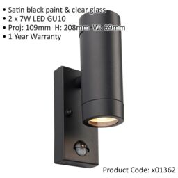 Loops Twin Up & Down Wall Light with PIR Sensor - 2 x 7W GU10 LED - Satin Black - thumbnail 2