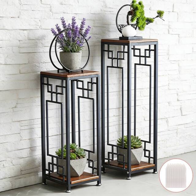 EONLION Double Basin Flower Rack Metal Plant Stand Adjustable Base Home Office in Brown - image 1