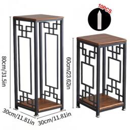 EONLION Double Basin Flower Rack Metal Plant Stand Adjustable Base Home Office in Brown - thumbnail 2