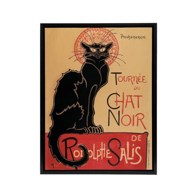 "Artery8 French Vintage Advert Chat Noir Black Cat Framed Canvas Wall Art Print - Size: W12"" x H16""" - image 1