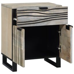 Berkfield Home Bedside Tables with Drawer White & Black 50 x 33 x 60 cm - thumbnail 2