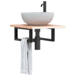 Berkfield Home Elegant Basin Shelf Wall Mounted Steel & Solid Wood Oak in Brown - thumbnail 2