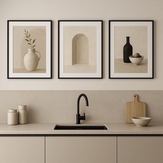 Mafett Set of 3 Neutral Beige Arch Still Life Wall Art Framed - Size: A2