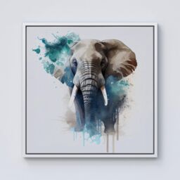 Warren Reed - Designer Majestic Elephant Splashart Framed Canvas in Off-White - Size: w40 inch x h40 inch - thumbnail 1