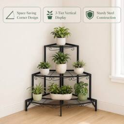 Kelvenix 3 Tier Corner Plant Stand Metal Tiered Plant stand in Black - thumbnail 4