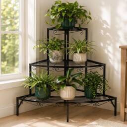 Kelvenix 3 Tier Corner Plant Stand Metal Tiered Plant stand in Black - thumbnail 5