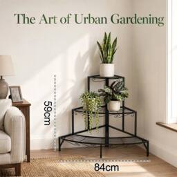 Kelvenix 3 Tier Corner Plant Stand Metal Tiered Plant stand in Black - thumbnail 2