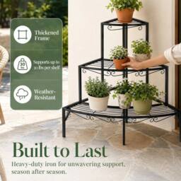 Kelvenix 3 Tier Corner Plant Stand Metal Tiered Plant stand in Black - thumbnail 3