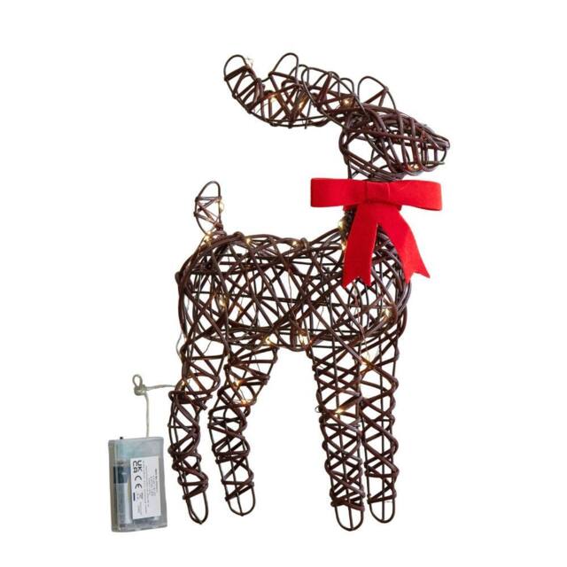 Samuel Alexander 40cm Battery Operated Christmas Reindeer with Red Bow & 30 White LEDs in Brown - image 1