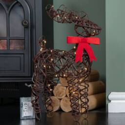 Samuel Alexander 40cm Battery Operated Christmas Reindeer with Red Bow & 30 White LEDs in Brown - thumbnail 3
