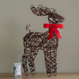 Samuel Alexander 40cm Battery Operated Christmas Reindeer with Red Bow & 30 White LEDs in Brown - thumbnail 6