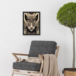 Artery8 Abstract Cat Face Close Up With Tribal Patterns Textured Mask Artwork Framed Wall Art Print A4 in Black - thumbnail 2