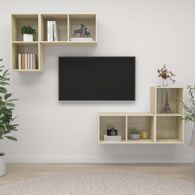 Berkfield Home Wall-mounted TV Cabinets 4 pcs Sonoma Oak Engineered Wood in Brown - image 1