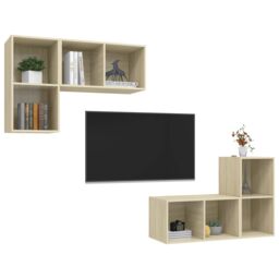 Berkfield Home Wall-mounted TV Cabinets 4 pcs Sonoma Oak Engineered Wood in Brown - thumbnail 3