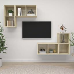 Berkfield Home Wall-mounted TV Cabinets 4 pcs Sonoma Oak Engineered Wood in Brown - thumbnail 1