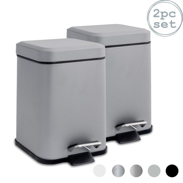 Harbour Housewares 2x Square Bathroom Pedal Bins 3L Stainless Steel Slim Rubbish Dustbin in Grey - image 1
