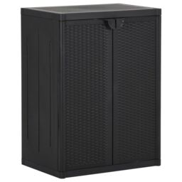Berkfield Home Garden Storage Cabinet Black 65x45x88 cm PP Rattan - Size: 65 x 45 x 88 cm