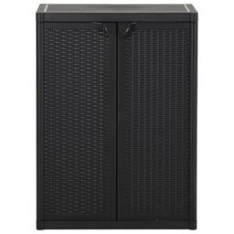 Berkfield Home Garden Storage Cabinet Black 65x45x88 cm PP Rattan - Size: 65 x 45 x 88 cm - thumbnail 2