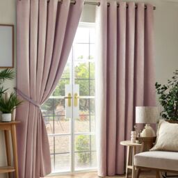Luxury Living Chenille Blackout Eyelet Curtains Thermal Triple Weave Pair in Pink - Size: 168 cm width x 229 cm drop - thumbnail 1
