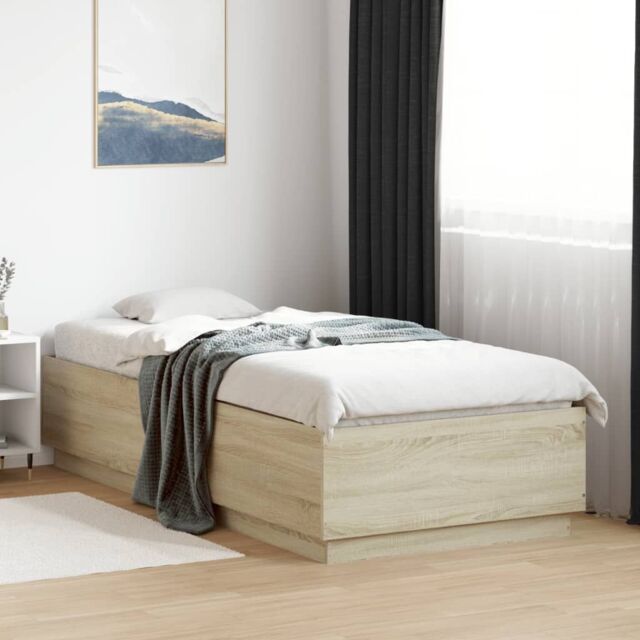 Berkfield Home Bed Frame with LED without Mattress Sonoma Oak 90x200 cm in Brown - image 1