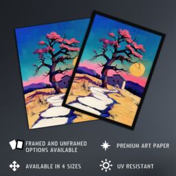 "Artery8 Cottage Cherry Blossom Tree Sunrise Landscape Framed Art Print in Blue - Size: W12"" x H16""" - thumbnail 2