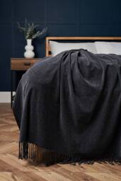 BHS Chenille Throw in Charcoal - Size: 127 cm x 152 cm - thumbnail 1