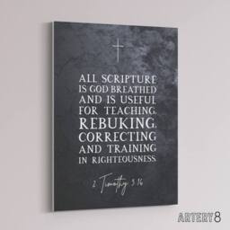"Artery8 Timothy 3 16 All Scripture Is God Bible Quote Canvas Wall Art Print in Grey - Size: W18"" x H24""" - thumbnail 2