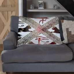 Benjamin Tate Design Egyptian Hieroglyphs In Red & Black Blanket in Natural - Size: 120 cm x 150 cm - thumbnail 2