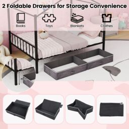 Costway Double Size House Bed Heavy-Duty Metal Platform Bed w/2 Drawers in Black - thumbnail 9