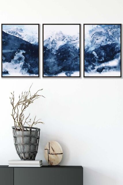 ARTZE Abstract Navy Blue Mountains Framed Wall Art - Medium in Black - Size: W45 cm x H62 cm x D20mm - image 1